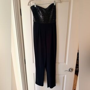 Express Black Strapless Sequin Jumpsuit